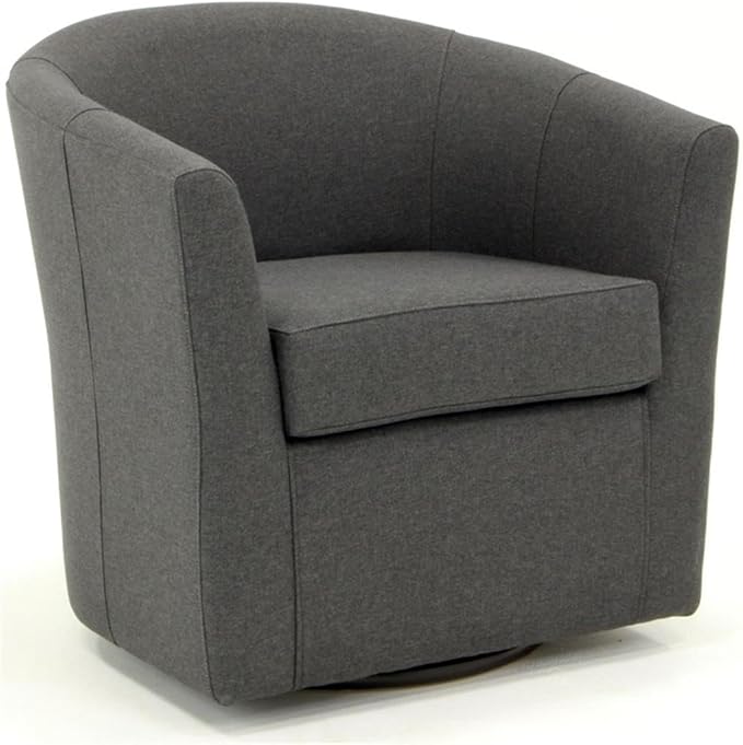 Pemberly Row Traditional Swivel Club Chair 30H x 30.5W x 27D Fabric Upholstery Dark Gray Finish 360-Degree Swivel Base Padded Removable Seat Flared Arms Comfortable Accent Chair for Living