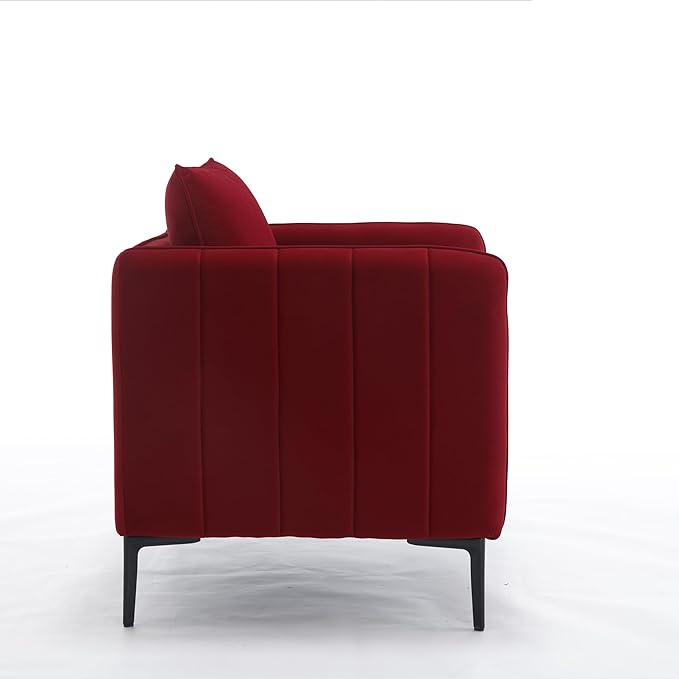 Mid-Century Modern Velvet Accent Chair - Plush Upholstered Armchair with Metal Legs 300lb Capacity Comfy Reading Chair for Living Room Bedroom or Office (Wine Red)
