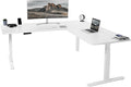VIVO Electric Height Adjustable 77 x 71 inch Corner Stand Up Desk 2 White 30 inch Deep Table Tops White Frame Memory Controller L-Shaped Workstation 3E Series DESK-KIT-3E7W