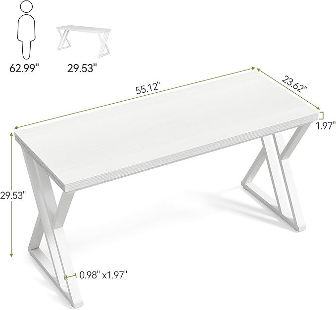 LITTLE TREE 55 Inch Large Simple Industrial Computer Desk Study Writing Table Home Office WorkstationWhite
