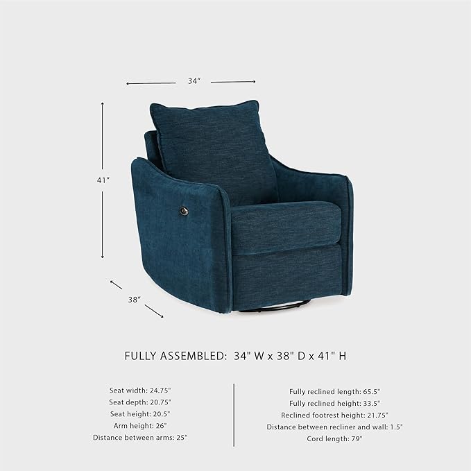 Signature Design by Ashley McBurg Contemporary Swivel Power Recliner with USB Charging Blue