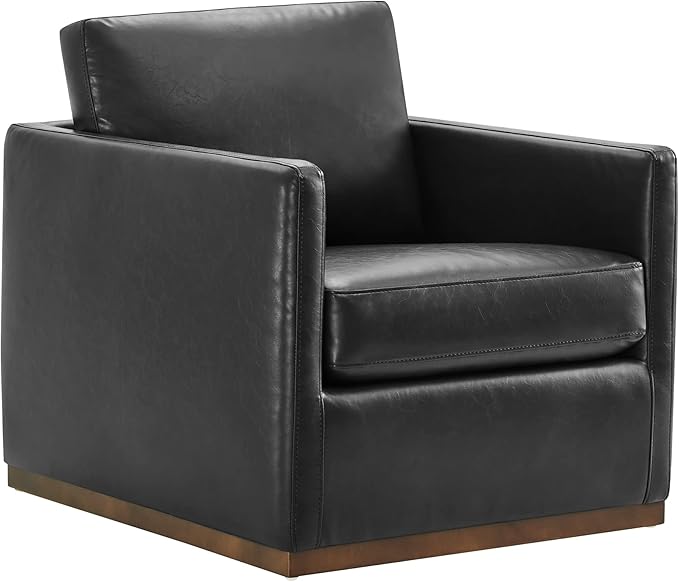 CHITA Swivel Accent Chair Faux Leather FSC Certified Mid Century Modern Arm Chair for Living Room and Bedroom Fully Assembled Black