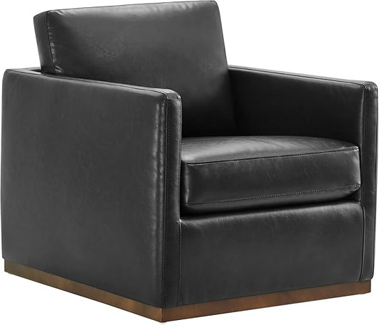CHITA Swivel Accent Chair Faux Leather FSC Certified Mid Century Modern Arm Chair for Living Room and Bedroom Fully Assembled Black