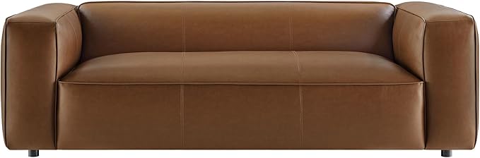 Modway Auren Vegan Leather Sofa in Coffee - Faux Leather Couch - Comfy Modern PU Leather Sofa - Oversized Mid Century Modern Couch for Living Room Apartment Loft
