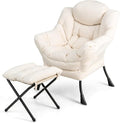 DORTALA Modern Lazy Chair with Ottoman Single Sofa Chair w/Side Pocket and Armrests Soft Upholstered Modern Leisure Chairs Set Suitable for Living Room Bedroom Beige