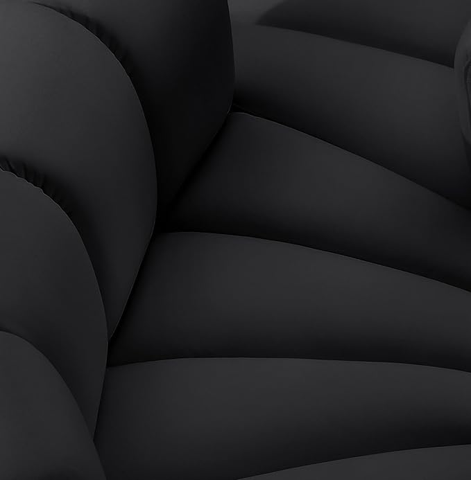 Meridian Furniture 101Black-S2B Arc Collection Modern | Contemporary Modular Sofa with Soft Black Vegan Leather Deep Channel Tufting Modular Design 60 W x 33 D x 30 H Black