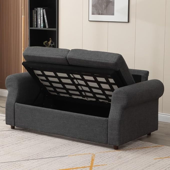 Panana Loveseat Sofa 2 Seater and 3 Seater Modern Couch Fabric Couch with Under Storage Seat CushionTrack Armrest Comfy Couches for Small Spaces Living Room (Dark Gray Linen Fabric 3 Seater)