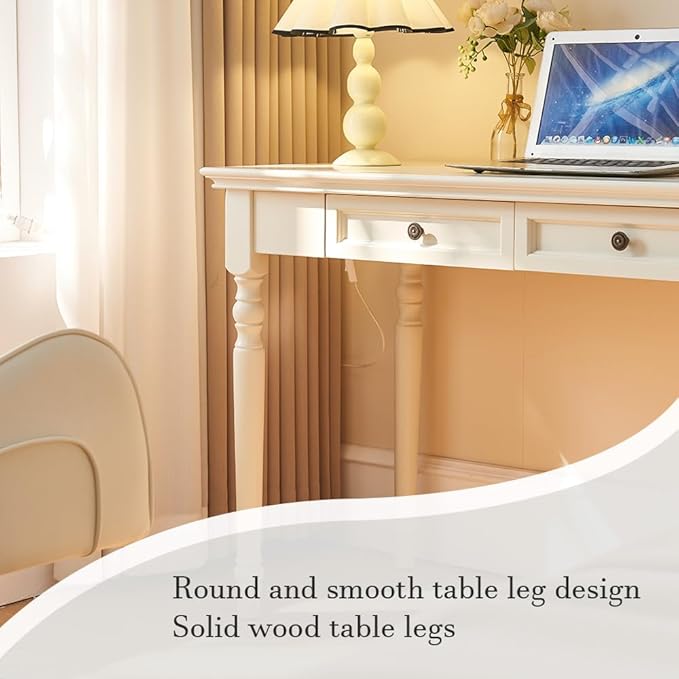 Bedroom simple Dressing Table Home Office Computer Desk with 2 Storage Drawers French Country Table 47W French Provincial Corner Desk Table with Carved Legs Farmhouse Living Room Bedroom Office