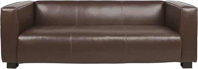 80.25 PU Leather Upholstered Couch Modern 3 Seater Sofa with Tufted Back and Square Arms Nailhead Sofa for Living Room Office Apartment Small Space Dark Brown