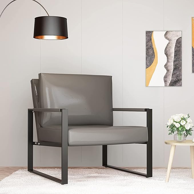Recaceik Leather Accent Chairs Set of 2 Modern Armchair with Extra-Large Ergonomic Cushion Sturdy Metal Frame Anti-Scratch Foot Mats Single Sofa Chair for Living Room