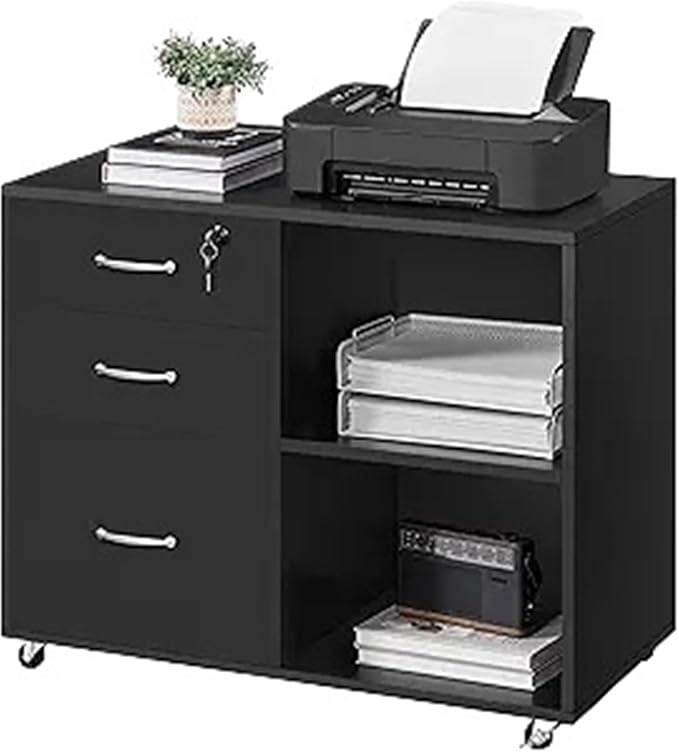 Mobile File Cabinet File Cabinet Mobile Letter Size File Organization Unit Mobile Lateral Filing Cabinet Printer Stand for Home and OfficeWhite(Black)