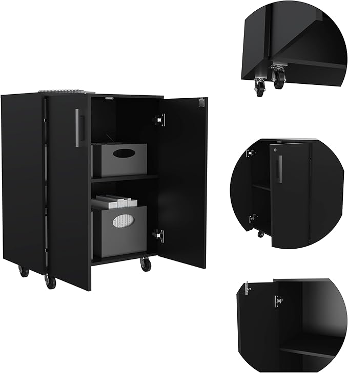 Gray Mobile Filing Cabinet with Shelf Double Door 4 Wheels Rectangular Portable Filing Cabinet Traditional for Office Study Room