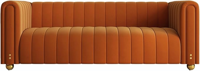 81 Velvet ﻿Orange Couch Mid Century Modern Couches Tufted Sofa 3 Seater Velvet Sofas Loveseat Upholstered Couches with Metal Legs Suitable for Luxury Couch in Living Room