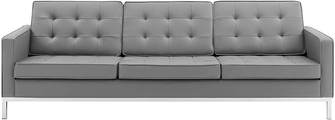 Modway Loft Tufted Button Faux Leather Upholstered Sofa in Silver Gray