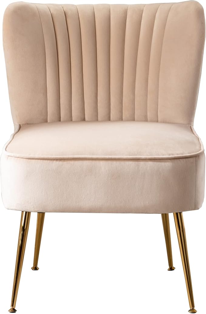 WO Indoor Furniture 22 Wide Tufted Velvet Accent Chair with Gold Metal Leg Rust and Scratch Resistant Premium Quality Seat for Your Den Living Room Bedroom Home (Tan)