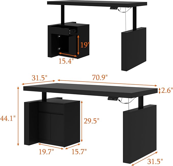 Electric Standing Desk 29.5-44.1 Height Adjustable Computer Desk with Drawer and Storage Cabinet Memory Study Writing Gaming Table for Home Office Black