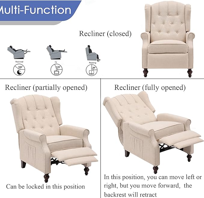 SAMERY Wingback Recliner Chair with Massage and Heat- Accent Chair Push Back Chair for Living Room Bedroom Tufted Comfy Reclining Arm Chair Sofa Reading Napping