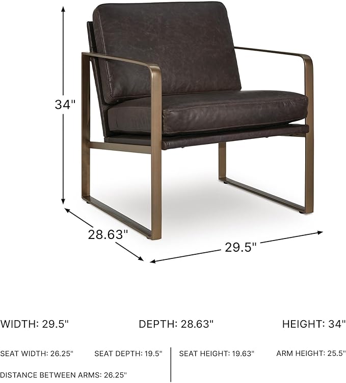Signature Design by Ashley Bradett Modern Leather Upholstered Accent Chair with Metal Frame Dark Brown &amp Metallic