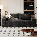 71 Cloud Compressed Sofa Corduroy Fabric Loveseat Deep 3 Seat Boneless Couch No Assembly for Living Room Bedroom Conference Room Apartment (Black-71)