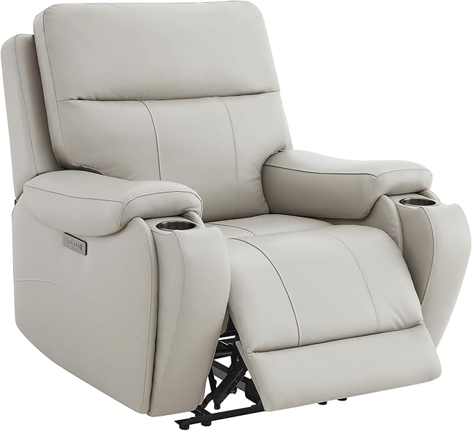 CHITA Large Power Zero Gravity Recliner Chair Genuine Leather Recliner Chair for Adults with Adjustable Power Headrest and Hidden Slide-Out Cupholders USB and Type-C Ports Creamy Grey