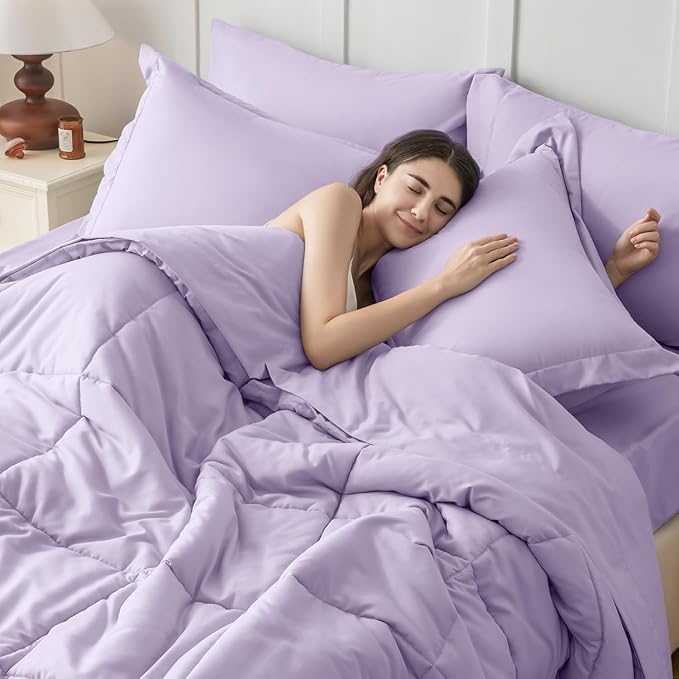 JOLLYVOGUE Twin Comforter Set Ultra-Soft Bed in a Bag Twin Size 5 Pieces Oeko-TEX Certified Bedding Set with Down Alternative Comforter Sheets Pillowcases &amp Shams Lavender