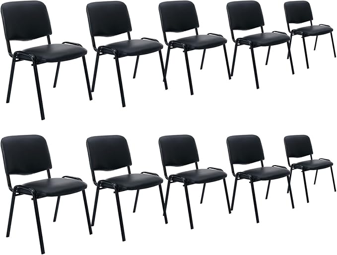 Black Stackable Office Chairs no Arms Set of 10 PU Leather Reception Chairs Ergonomic Conference Desk Chairs for Meeting/Events/Hall/Training Room