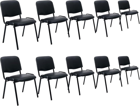 Black Stackable Office Chairs no Arms Set of 10 PU Leather Reception Chairs Ergonomic Conference Desk Chairs for Meeting/Events/Hall/Training Room