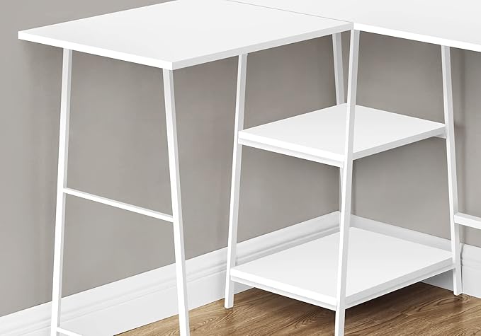 Monarch Specialties 7596 Computer Desk Home Office Corner Storage Shelves 48 Shape Work Laptop Metal Laminate Contemporary Modern Desk-48 Top 42 L x 47.25 W x 30 H White/White