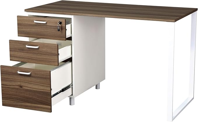 Modern Design Teacher Desk with File Drawer Desk with Locking Drawers by Crafts and Comfort (47 Inch) (Walnut and White)