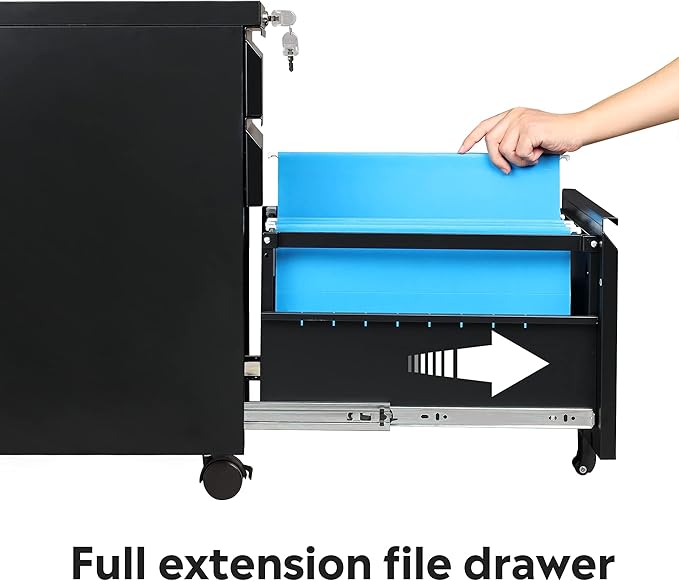 DEVAISE 3 Drawer Locking Mobile File Cabinet for Home Office Fully Assembled Except Casters Letter/Legal SizeCarbon Black