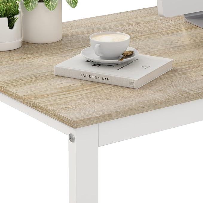 Homsee Home Office Computer Desk Corner Desk with 3 Drawers and 2 Shelves 55 Inch Large L-Shaped Study Writing Table with Storage Cabinet - Walnut and White