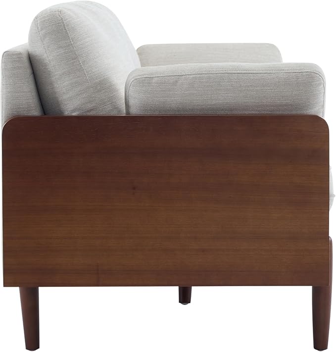Christopher Knight Home Arboris Modern Rubberwood Frame Fabric Upholstered Loveseat Living Room/Bedroom/Apartment Couch/Sofa with Toss/Back Pillows and Removable Cushions Beige+Light Walnut