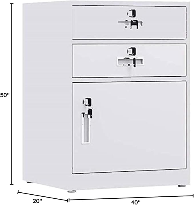 Lockable File Cabinet - 2 Drawer Office Storage with Door - Floor-Standing Filing for Home and Office(White)