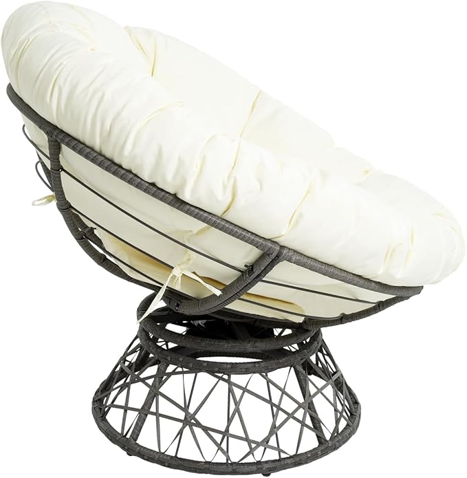 Naomi Home 40” Papasan Chair Indoor with Cushion and Frame – Round Wicker Papasan Chair with Thick Tufted Cushion Sturdy Metal Base Large Reading Chair for Bedroom &amp Living Room Cream
