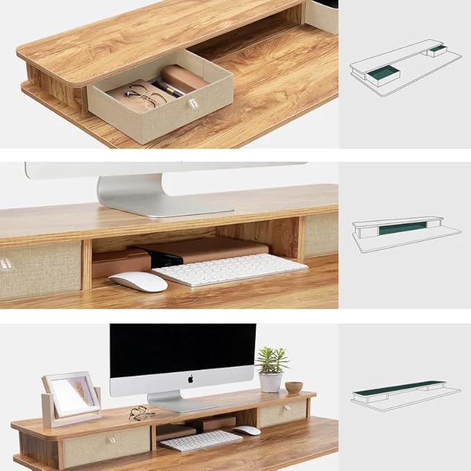 FEZIBO 48 x 24 Inch Whole-Piece Height Adjustable Standing Desk with Double Drawers Sit Stand Desk Stand Up Table (Send Two Packages) Light Rustic Top