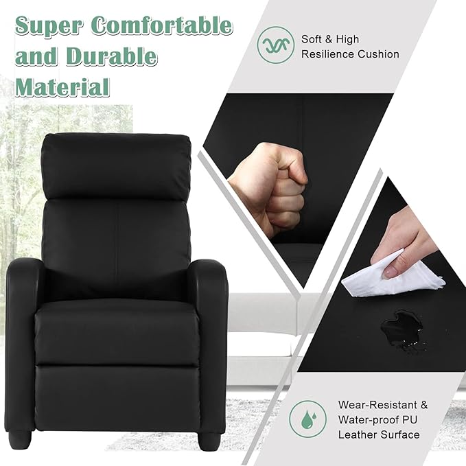Living Room Reclining Chairs mesedoras para adultos Home Theater Massage Recliner Sofa with PU Leather Padded Seat Backrest Massaging Recliner Ergonomic Lounge for Home Living Room (Black)