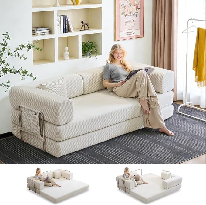 Multi-functionalcorduroy Sofa Bed Crafted from Corduroy Fabric is Ideal for Apartments and Living Rooms. Sleeper Sofa Couch Folding futon or Foldable Floor Convertible Floor Studio | Multi-functiona