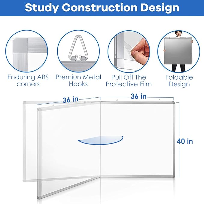 Magnetic White Board Dry Erase Board for Wall72 x 40 Wall-Mounted Aluminum Frame Marker Board Foldable Portable Whiteboard with a Long Pen Tray for School Classroom Office &amp Home