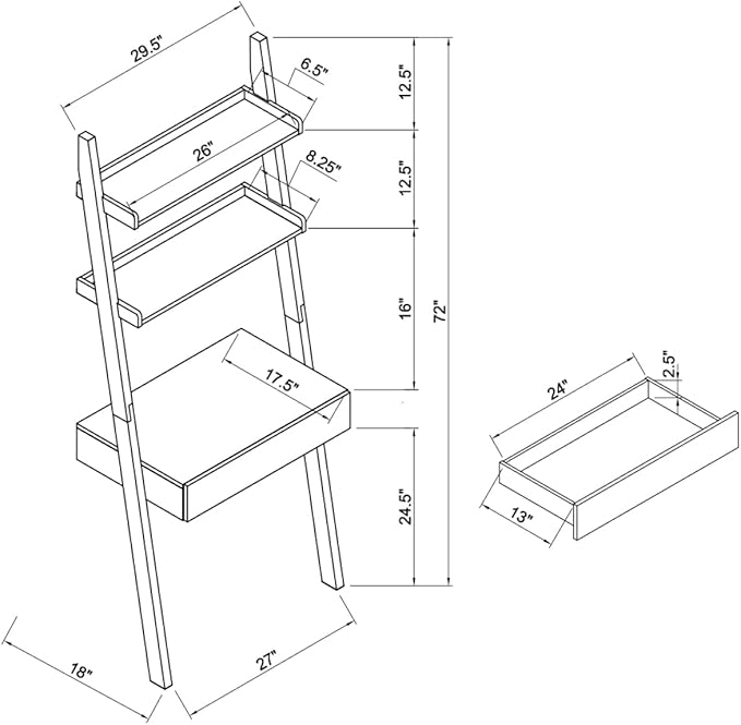 Modern Home Office Desk with Ladder Bookcase - 2 Shelves 1 Drawer - Space-Saving Workspace for Your Desk