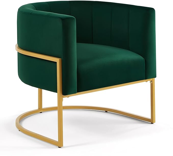 GDFStudio Velvet Accent Chair Mid-Century Living Room Leisure Chair with Golden Metal Stand Upholstered Vanity Chair with Curve Backrest for Bedroom Dining Room Set of 1 Emerald Green