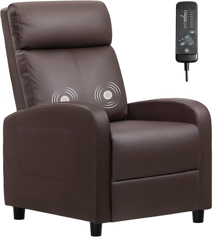 Furniwell Massage Recliner Chair for Living Room Adjustable PU Leather Reclining Chair Home Theater Seating Modern Winback Single Sofa for Adults with Footrest (Leather Brown)