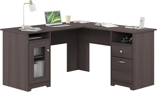 Bush Home Cabot 60W L Shaped Computer Desk with Storage in Heather Gray 60-inch Corner Table with Drawers for Home Office Workspace