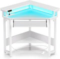 Rolanstar Corner Desk 44.5 W x 34.5 H Small Computer Desk with Power Outlets Gaming Desks with LED Lights Triangle Corner Table with Keyboard Tray &amp Monitor Stand for Small Space White