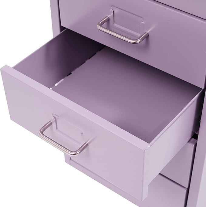 6 Drawer File Cabinet Metal Mobile Office Filing Organizer Vertical Lockable Office Filing Cabinet Heavy-duty Steel File Storage Cabinet with Keys and Wheels for Study Office Living Room (Purple)