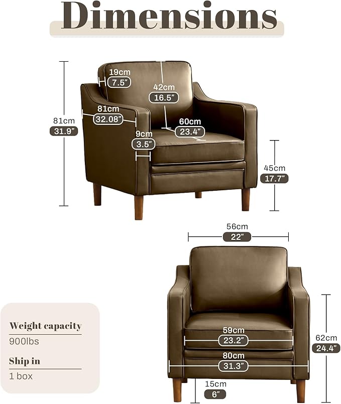 Kingfun Accent Chair Living Room Chairs Faux Leather Reading Armchair Mid Century with Solid Wood Foot Upholstered Modern Decor for Bedroom Apartment Green