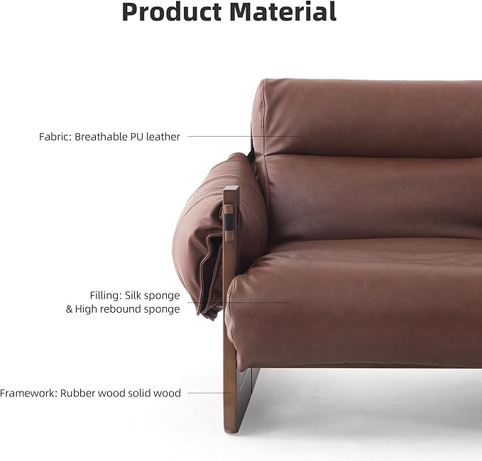 Vintage Solid Wood Frame Lounge Chair with Resilient Silk-Cotton Fill &amp Ergonomic Support for Living Spaces (Brown Two Chairs)