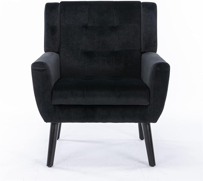 Modern Accent Chair Oversized Accent Chair Corner Chair Mid Century Modern Chair Comfy Reading Chair Upholstered Armchair Modern Chairs for Living Room (Black Velvet)