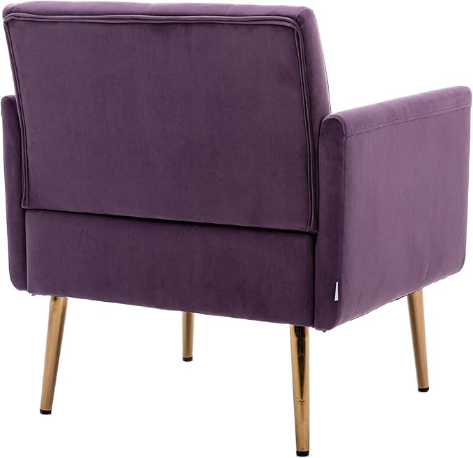 Modern Accent Chair Upholstered Single Sofa Arm Chair for Living Room and Bedroom Upholstered Comfy Armchair Chair with Solid Tapered Metal Legs (Purple)