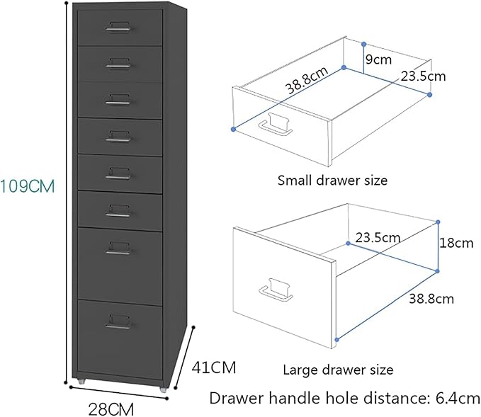 8-Drawer File Cabinet Metal Mobile File Cabinet with Wheels Filing Cabinet Under Desk for Home/Office (Color:Lake Blue)