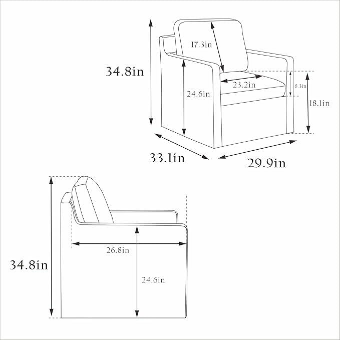 Modern Swivel Accent Chair Beige Chenille 360-Degree Rotation with Removable Cushion Skirted Design 34.8x29.9x33.1 Inch for Living Room Office